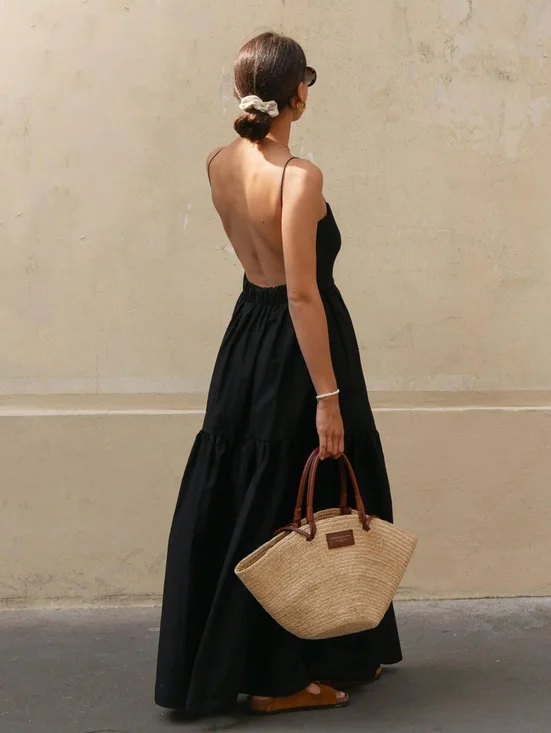 Commense Solid Backless Long Dress Size Small Black - Picture 1 of 10